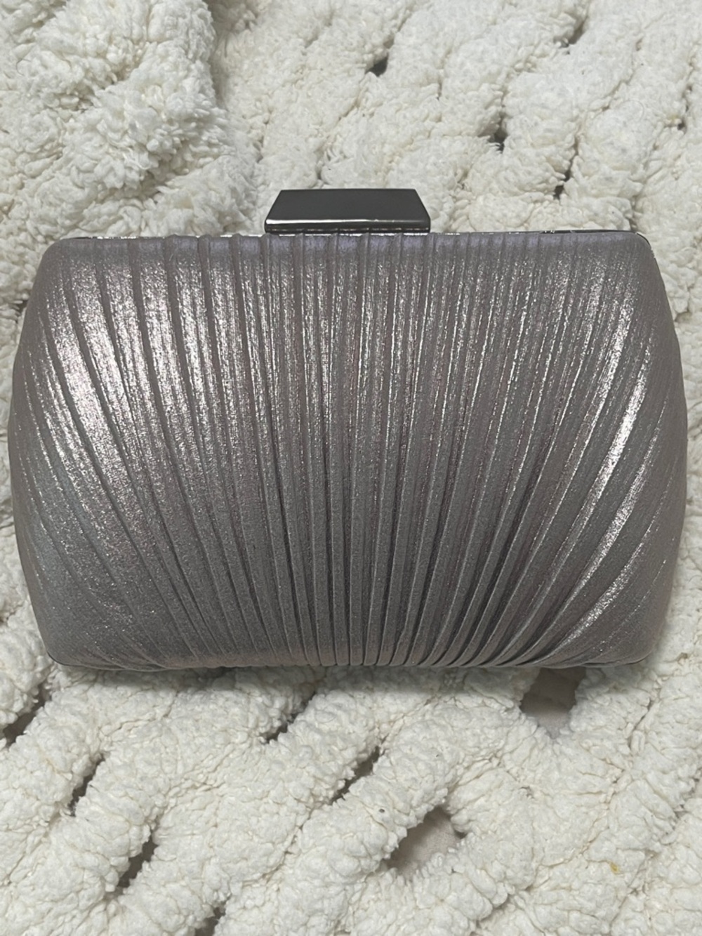 Lulu Townsend Metallic Pleated Clutch in Shimmery Taupe